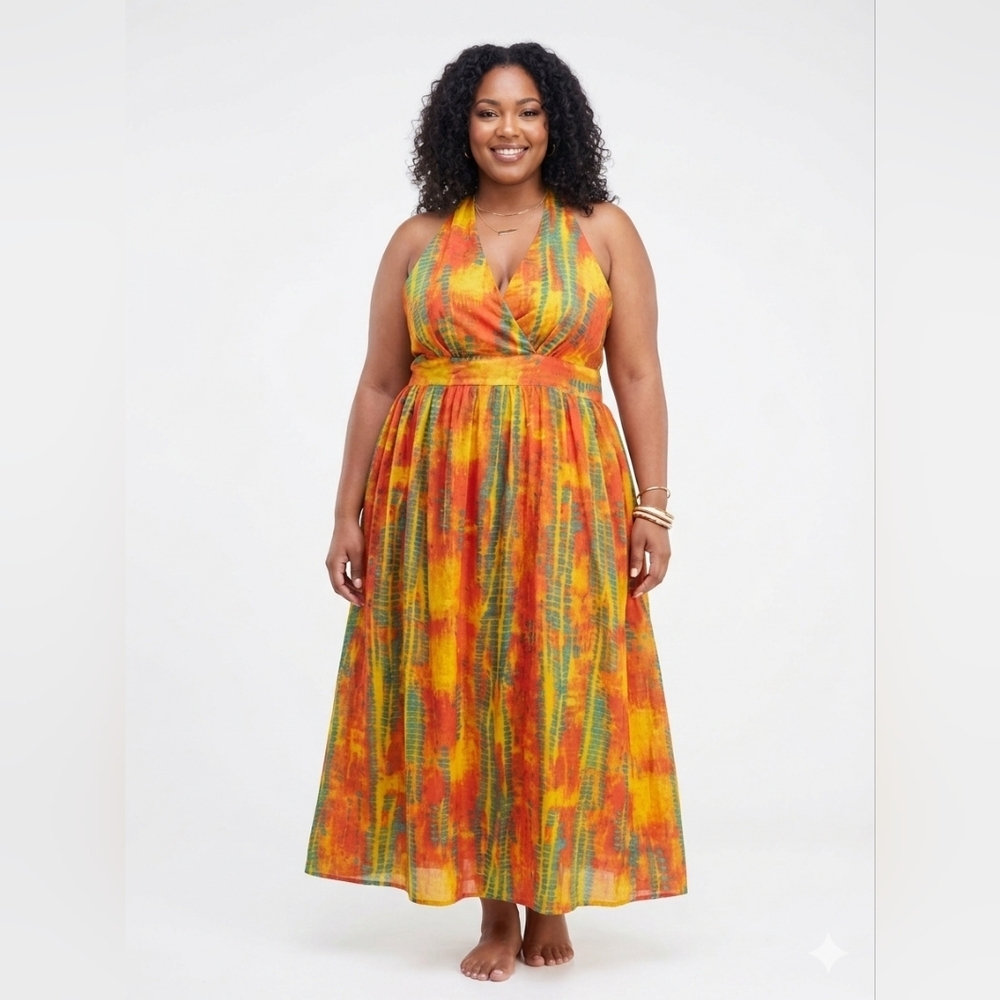Ellen Weaver Tie Dye Halter Maxi Dress Plus Size 3X Boho Summer Festival